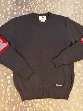 Descente Brown Crewneck Sweater with Red Sleeve Accents wool men’s large vtg